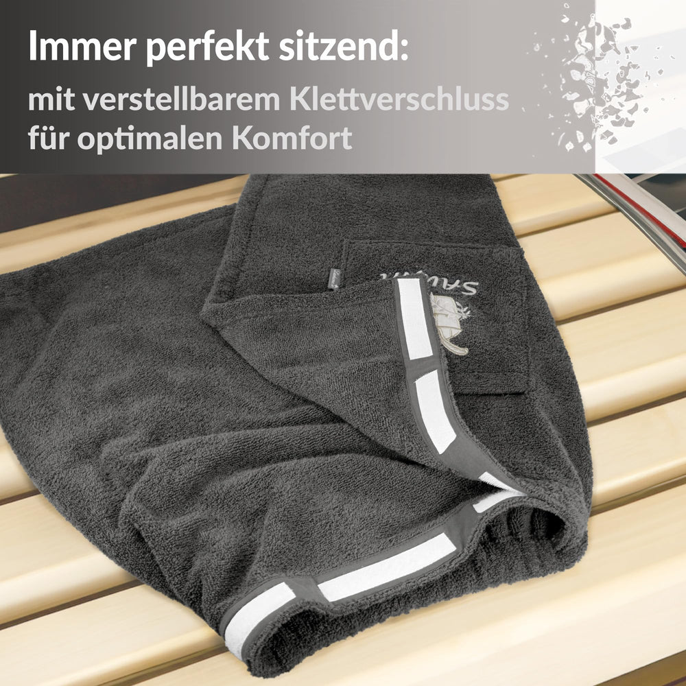 Saunakilt Herren Grau - Anthrazit, Saunatuch mit Klettverschluss XS - M