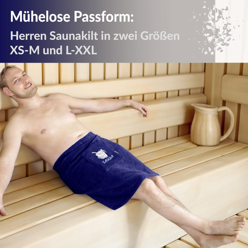 Saunakilt Herren Blau - Marine, Saunatuch mit Klettverschluss L - XXL