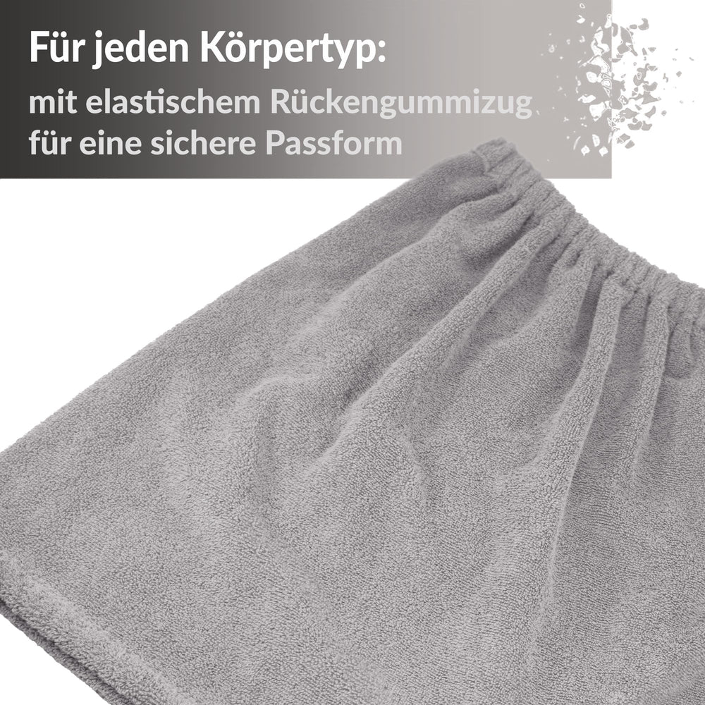 Saunakilt Herren Grau - Stein, Saunatuch mit Klettverschluss XS - M