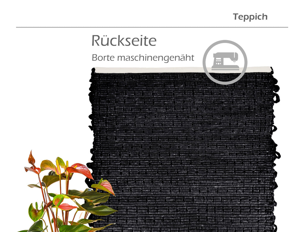 Handemade Schlingenteppich 50x70 cm, Schwarz