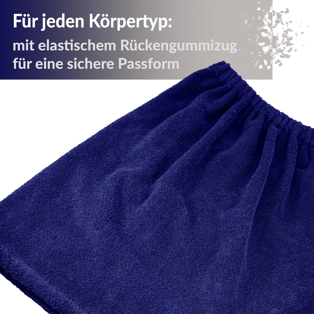Saunakilt Herren Blau - Marine, Saunatuch mit Klettverschluss XS - M