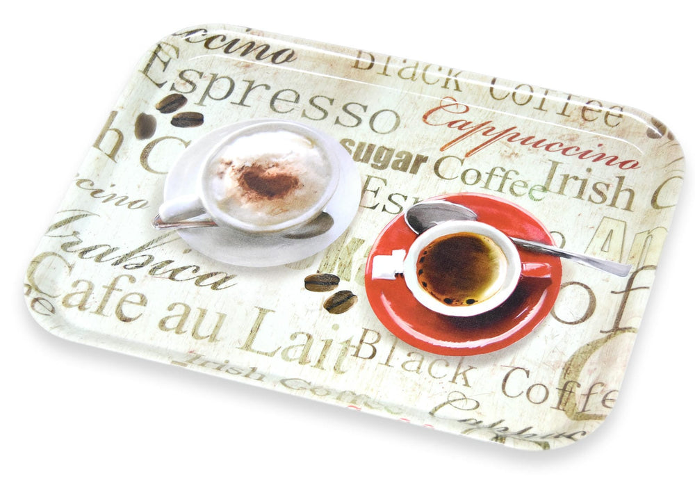 Kaffeetablett Groß, Melamintablett mit Aufdruck, Muster: Espresso, Rechteckiges Getränketablett 38x26 cm