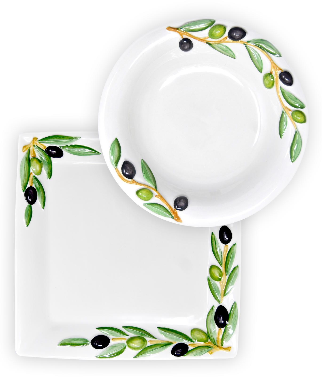2er Set Kombiservice Olive, Tiefer Suppenteller 23 cm und Servierplatt – Lashuma