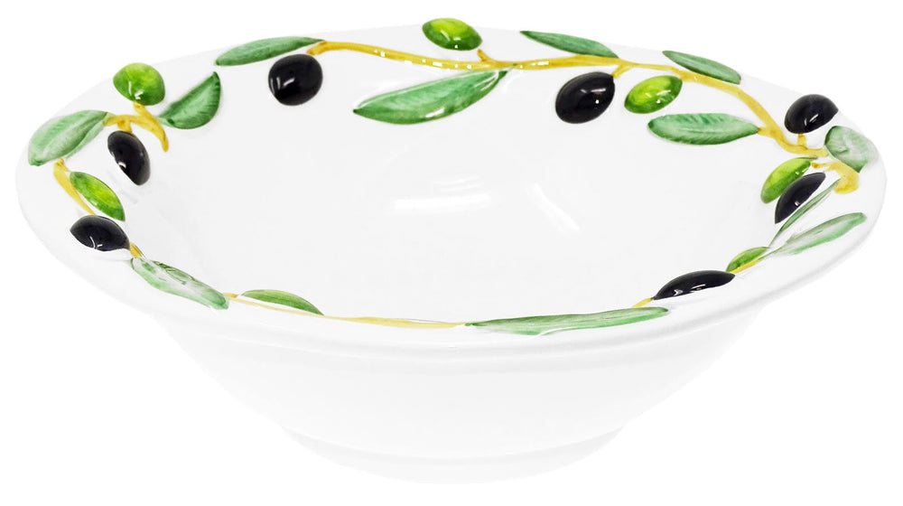 Handgemachte Keramikschale, Runde Servierschüssel Italienischer Keramik im Olivendesign, Servierschale Größe 26 cm, Tief 6 cm