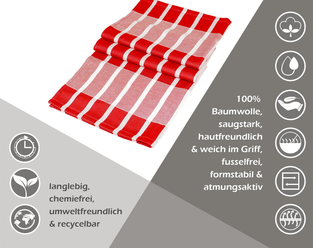 Geschirrhandtücher 3er Set 50x70 cm, Rot - Weiß