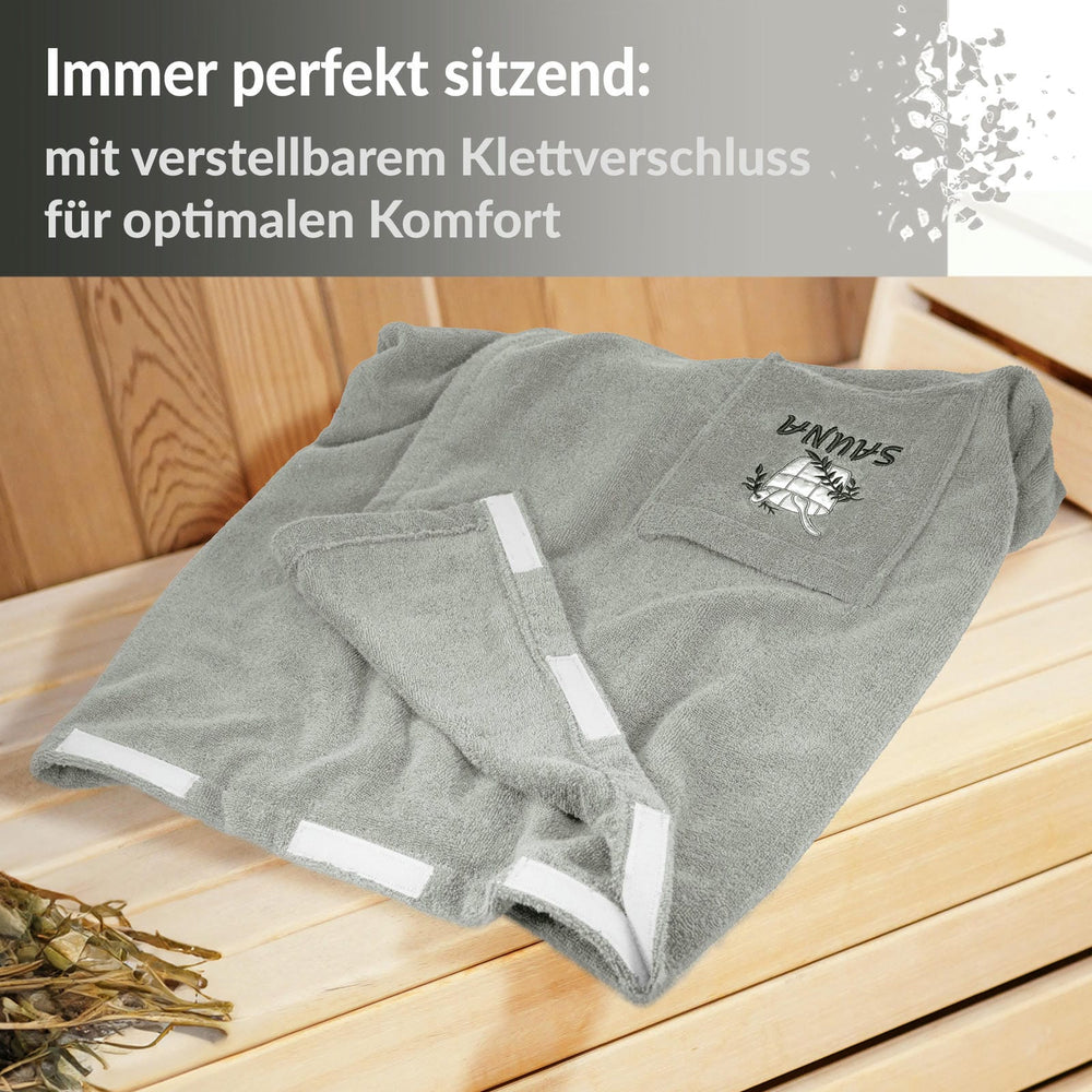 Saunakilt Damen Grau - Stein Übergröße L - XXL Übergröße Saunatuch mit Klettverschluss