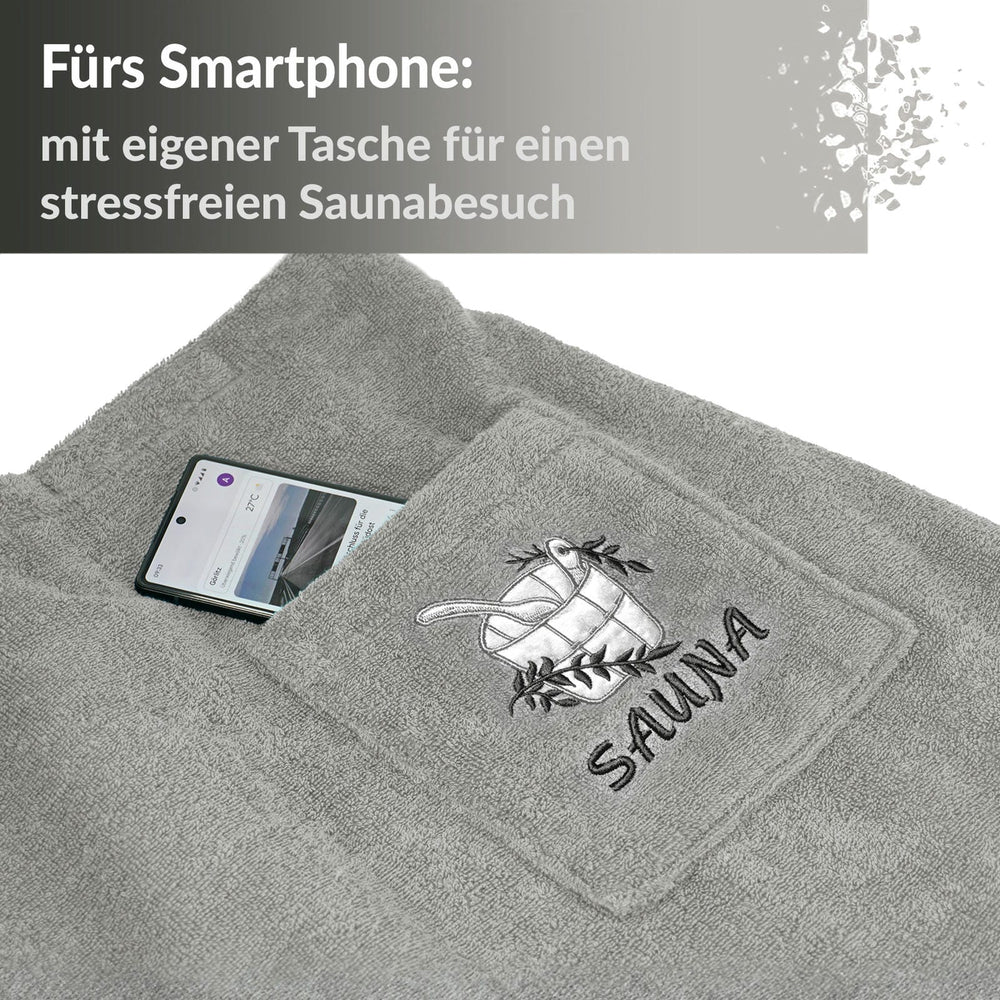 Saunakilt Damen Grau - Stein Übergröße L - XXL Übergröße Saunatuch mit Klettverschluss