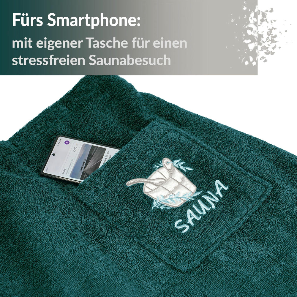 Saunakilt Damen Grün - Opal Übergröße L - XXL Übergröße Saunatuch mit Klettverschluss
