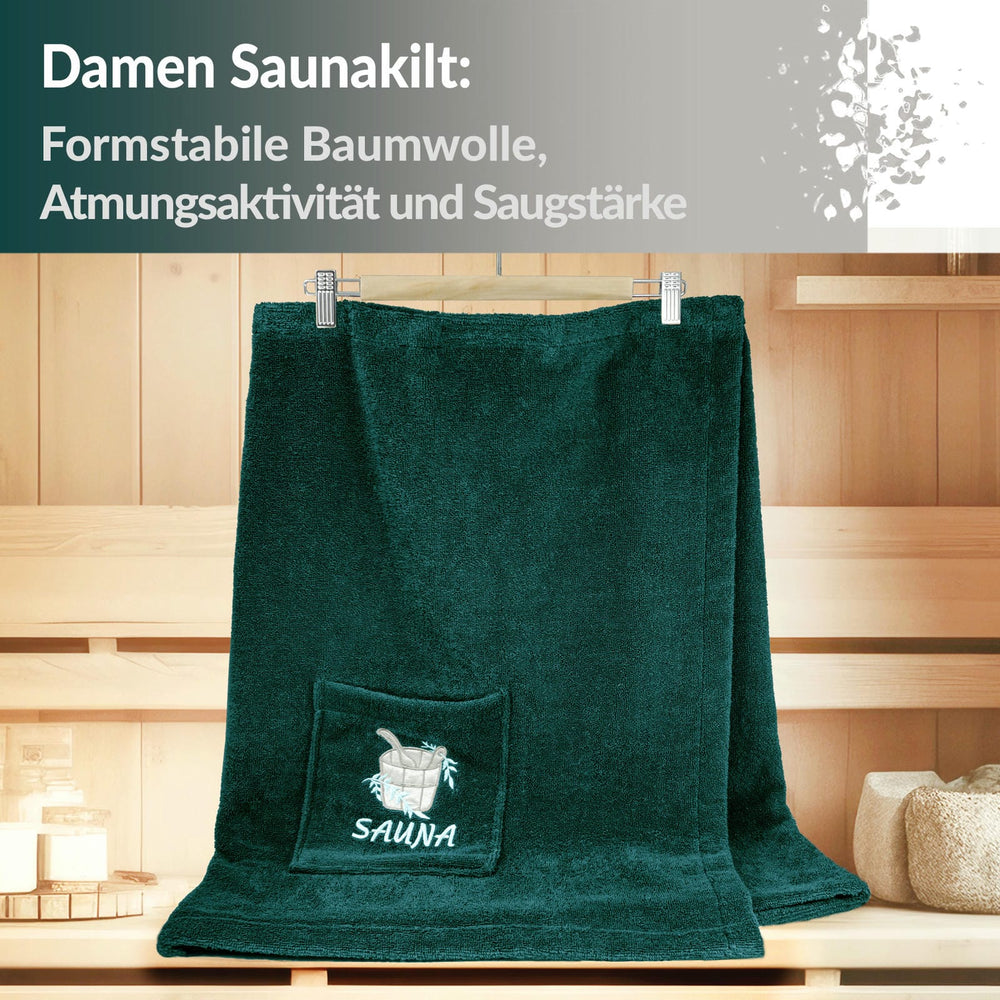 Saunakilt Damen Grün - Opal Übergröße L - XXL Übergröße Saunatuch mit Klettverschluss