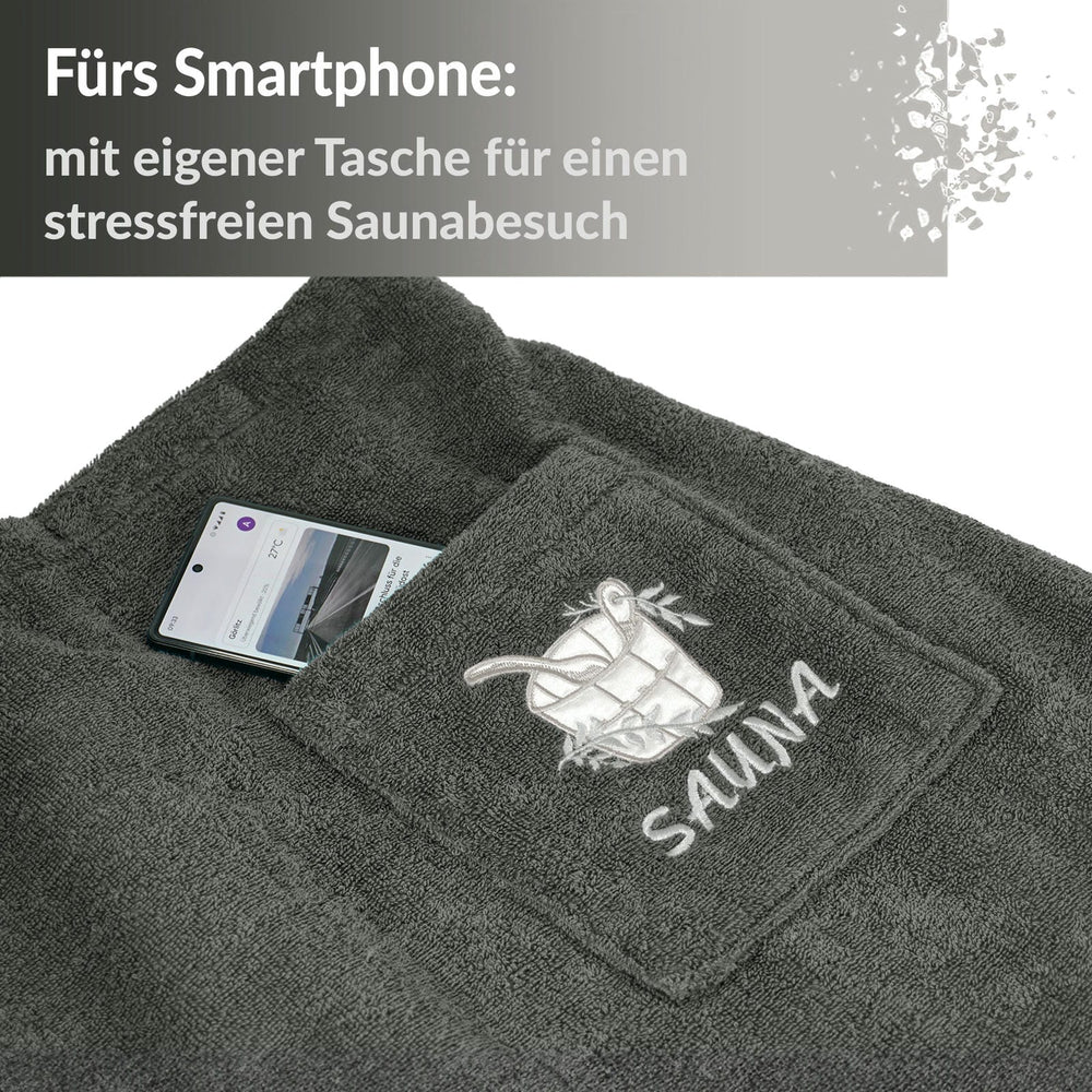 Saunakilt Damen Grau - Anthrazit Übergröße L - XXL Übergröße Saunatuch mit Klettverschluss