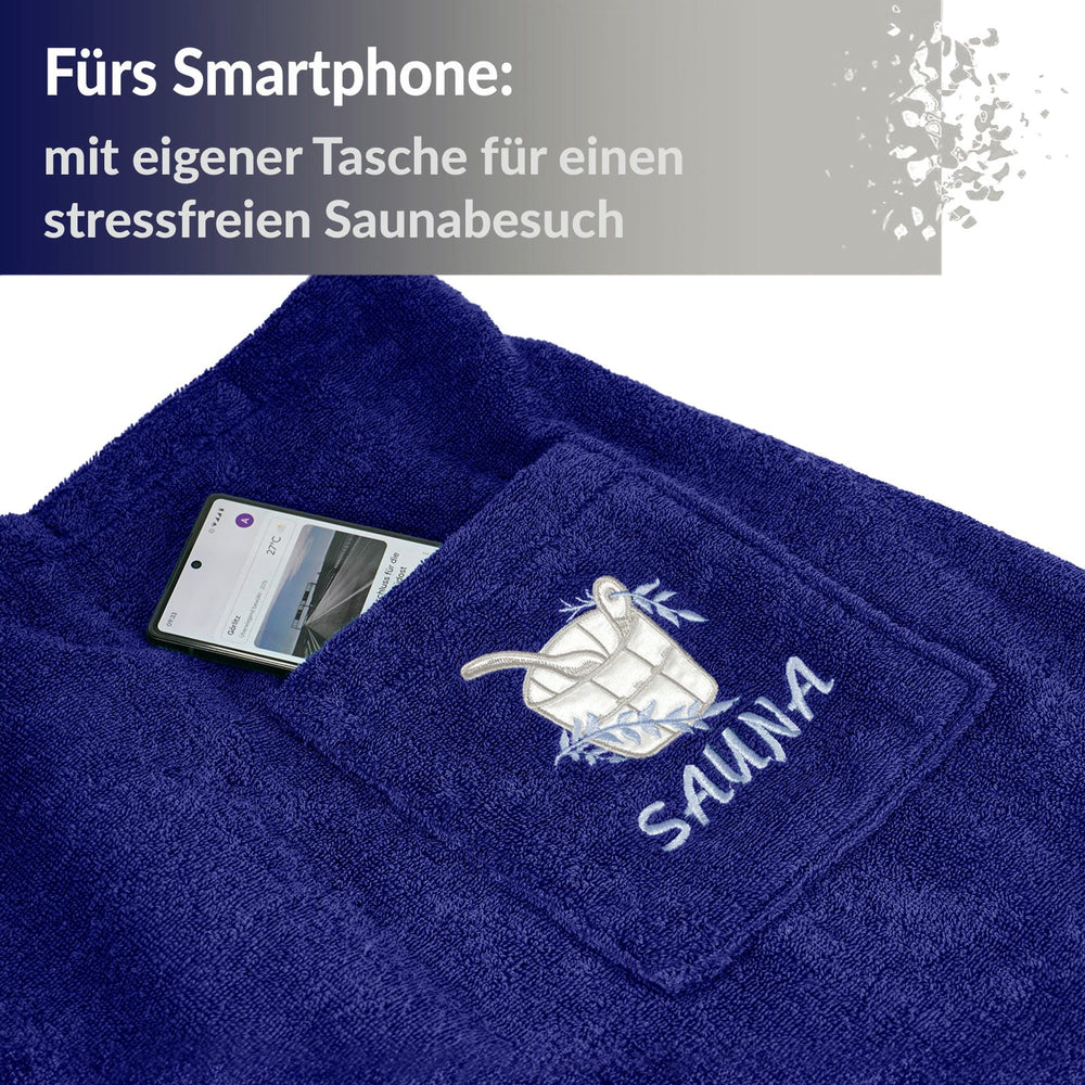Saunakilt Damen Blau - Marine, Saunatuch mit Klettverschluss XS - M