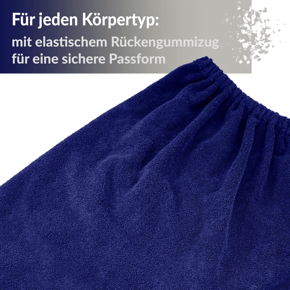 Saunakilt Damen Blau - Marine, Saunatuch mit Klettverschluss XS - M