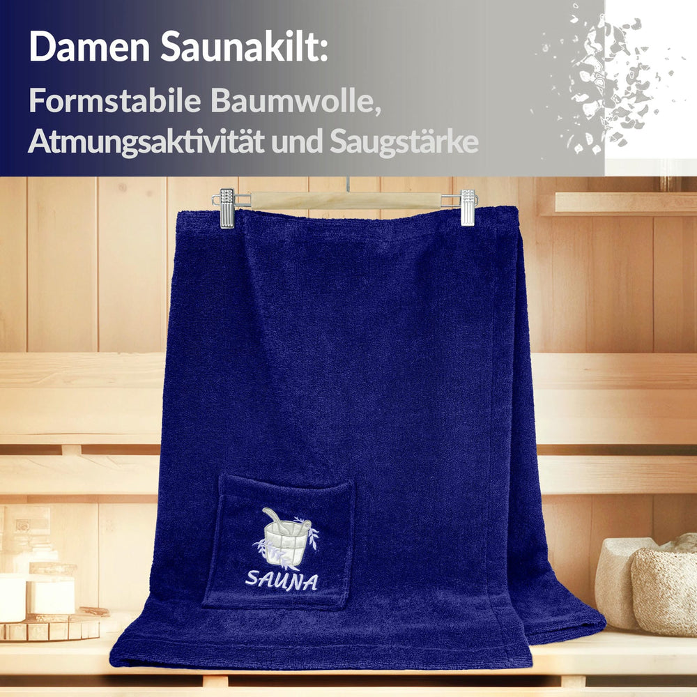 Saunakilt Damen Blau - Marine, Saunatuch mit Klettverschluss XS - M