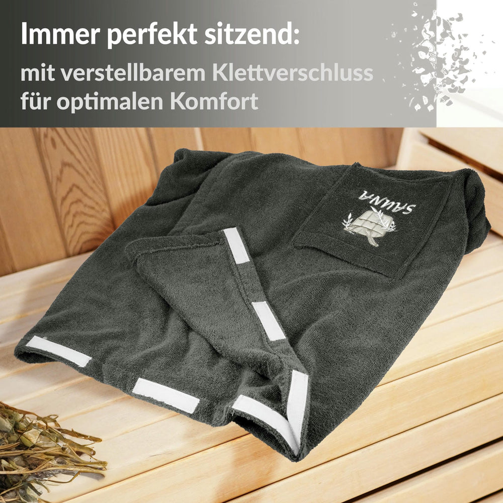 Saunakilt Damen Grau - Anthrazit, Saunatuch mit Klettverschluss XS - M