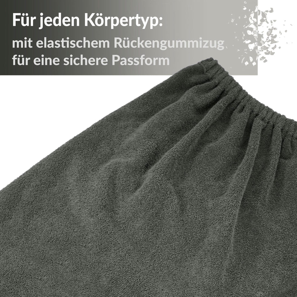Saunakilt Damen Grau - Anthrazit, Saunatuch mit Klettverschluss XS - M