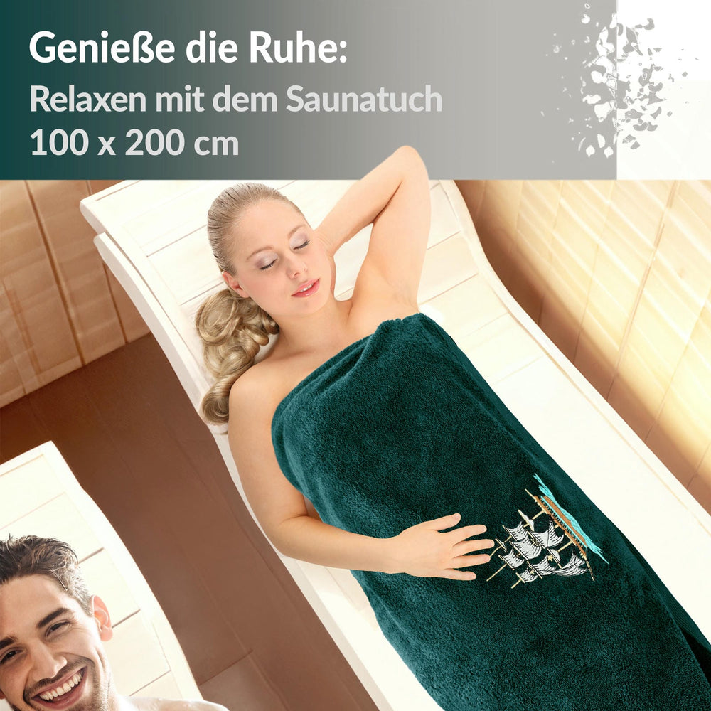 XXL Saunatuch 100x200 cm Lillby Schiff Grün - Opal