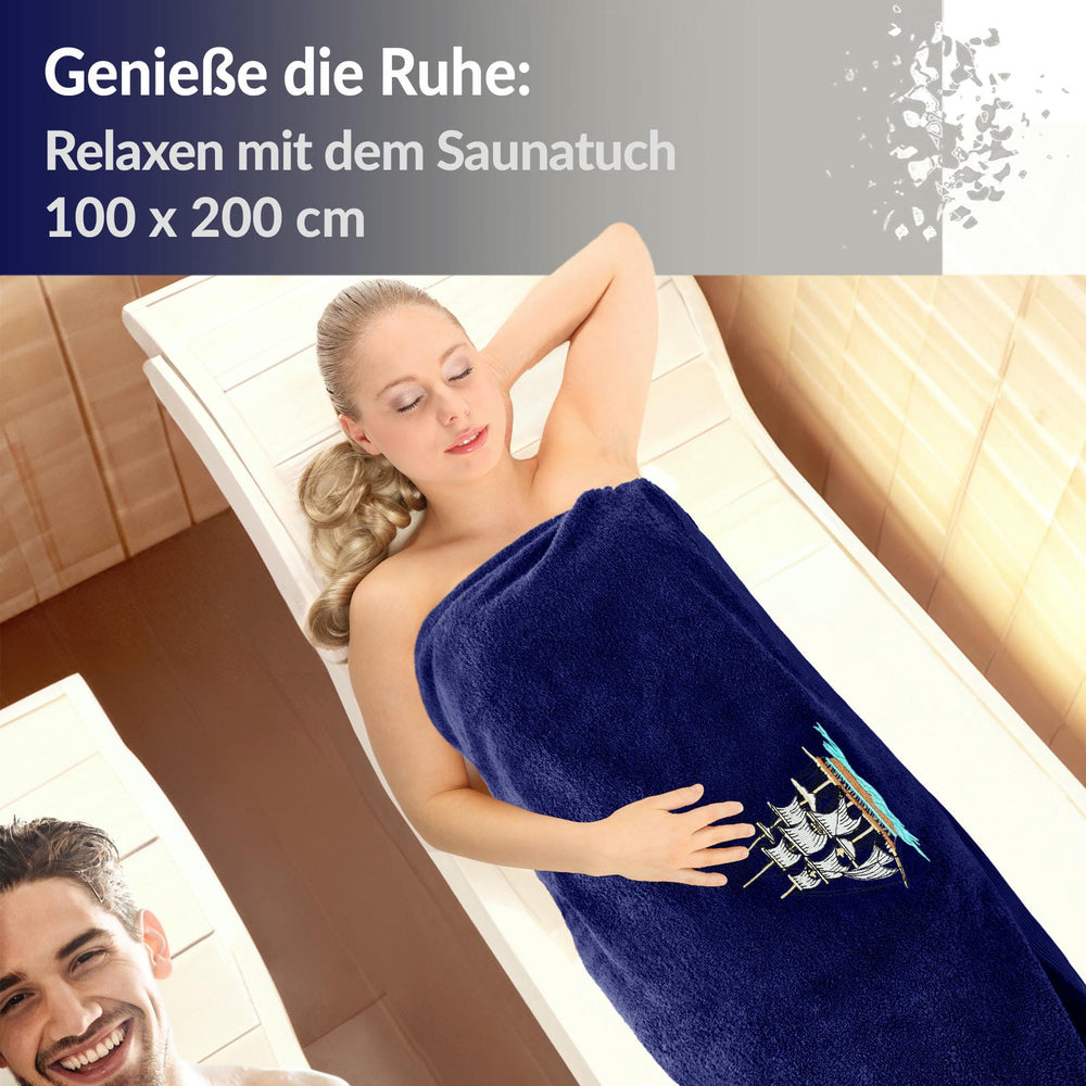 XXL Saunatuch 100x200 cm Lillby Schiff Blau - Marine