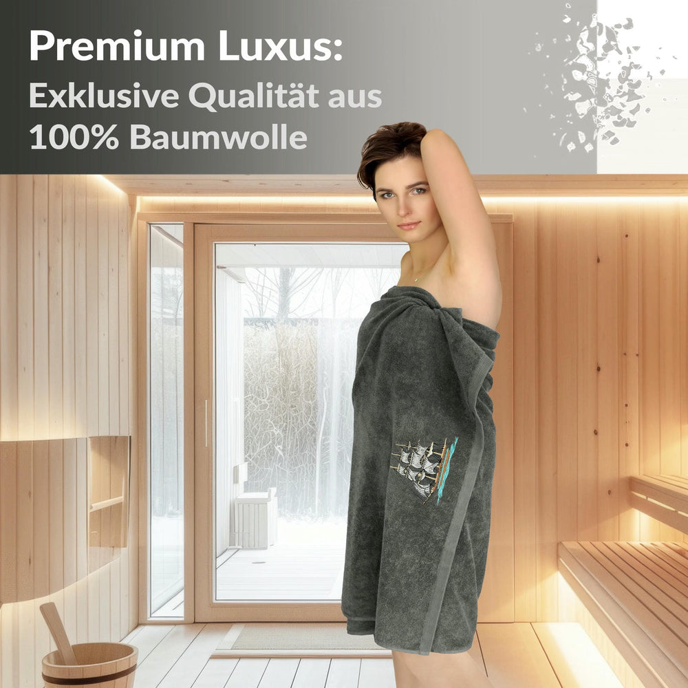 XXL Saunatuch 100x200 cm Lillby Schiff Grau - Anthrazit