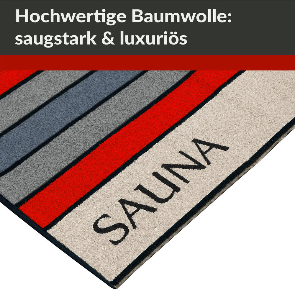 XL Premium Saunahandtuch 85x200 cm, Beige - Rot - Grau,
