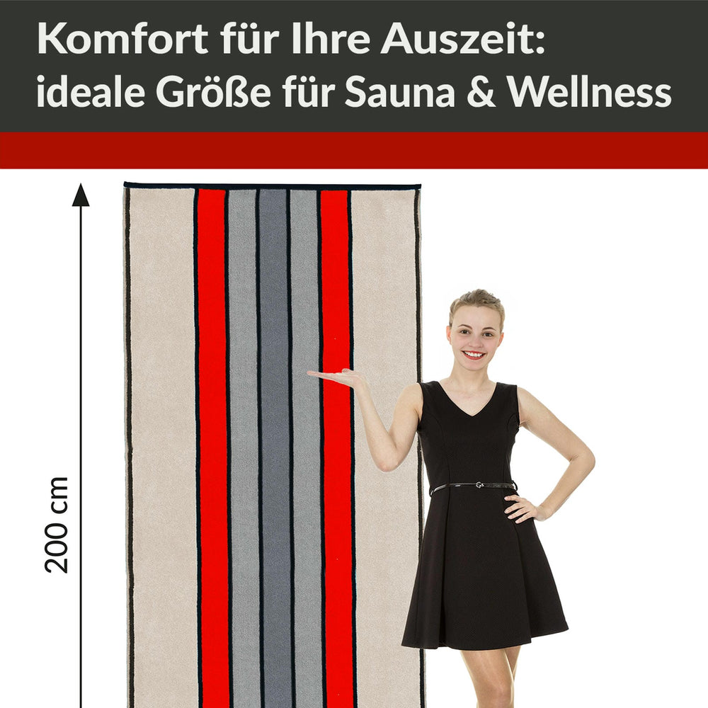 XL Premium Saunahandtuch 85x200 cm, Beige - Rot - Grau,