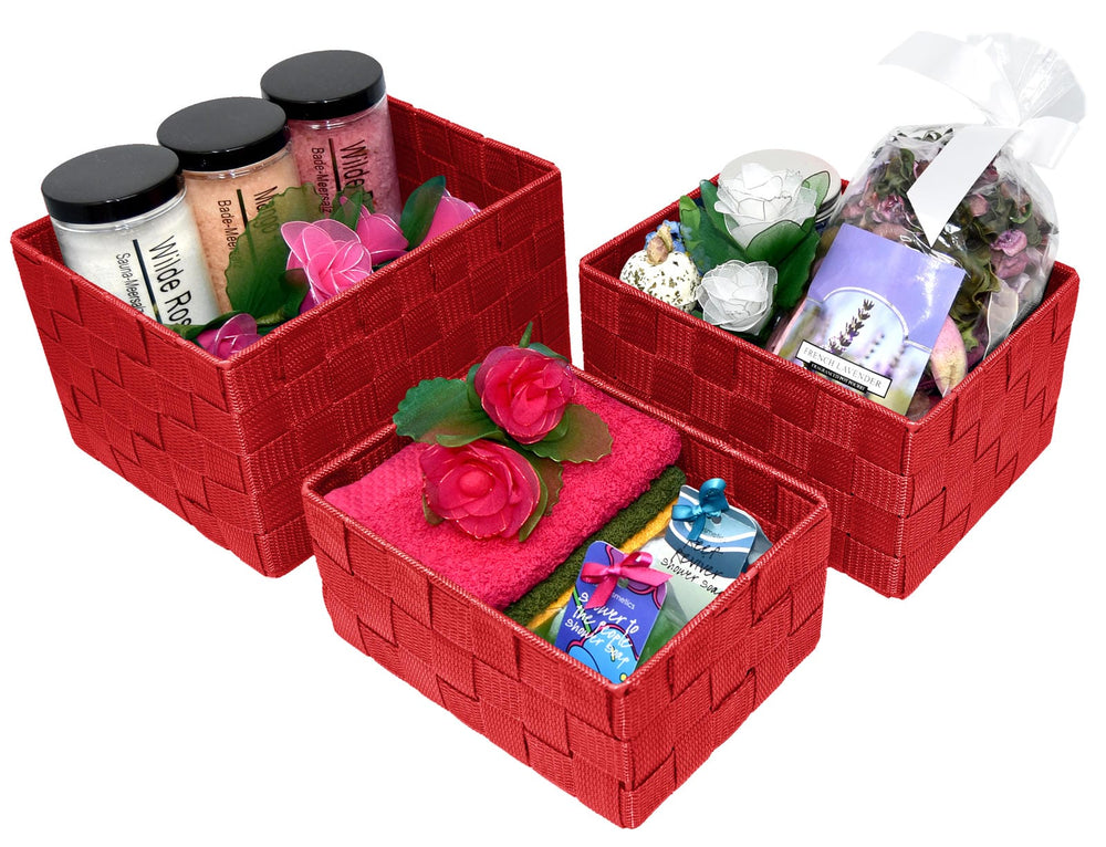 Badezimmer Körbchen Set eckig in Rot 3er