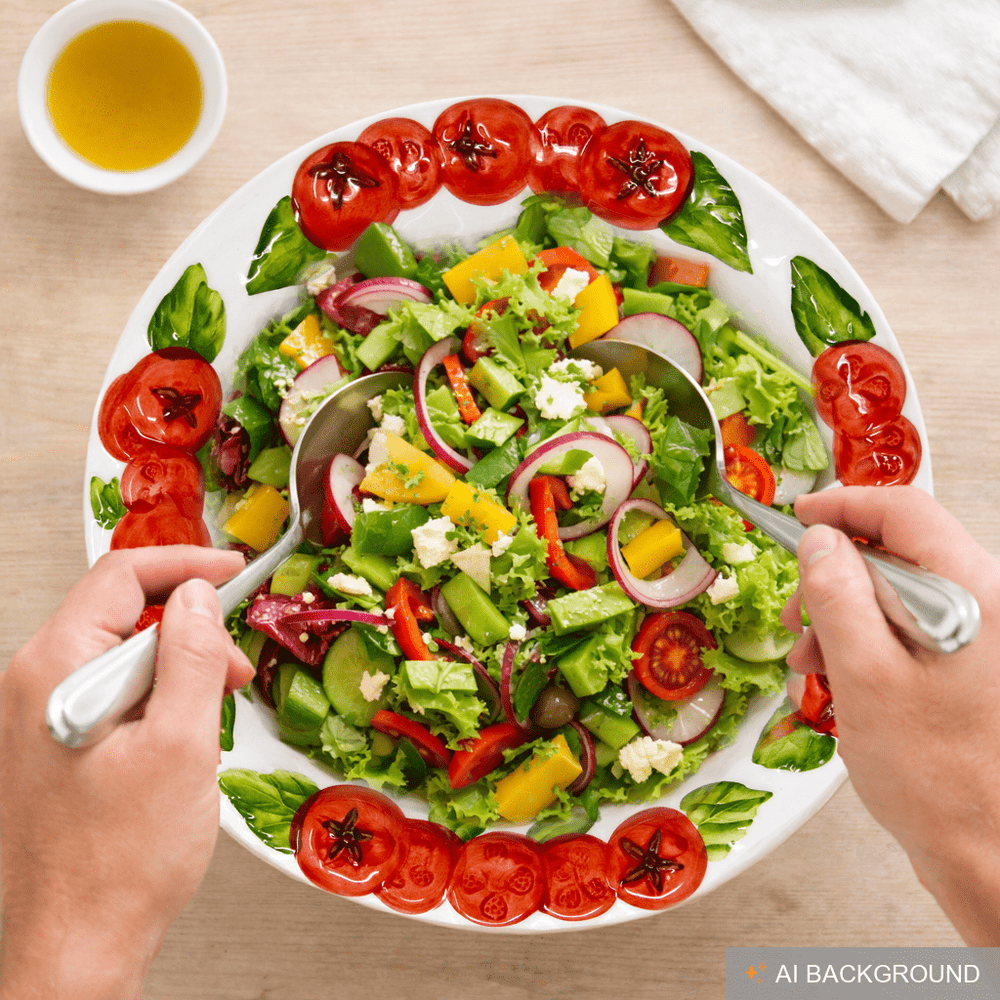 Handgemachte Salatschale aus Italienischer Keramik, Schüssel im Tomaten Design, Runde Servierschüssel 27 cm, Tief 6 cm