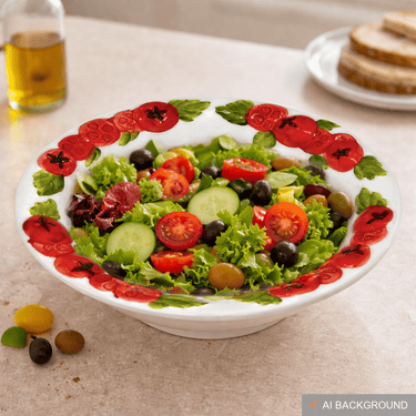 Handgemachte Salatschale aus Italienischer Keramik, Schüssel im Tomaten Design, Runde Servierschüssel 27 cm, Tief 6 cm