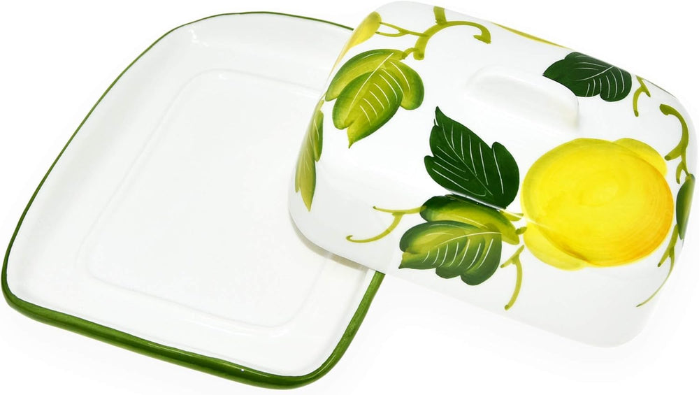 Handgemachte Butterdose aus Italienischer Keramik im Zitronendesign, Butterschale Größe 18x14 cm