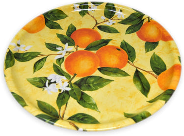 rundes Melamin Deko Tablett Motiv: Orangen Hain, buntes großes Küchentablett 40 cm Ø
