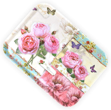 Serviertablett Tragbar, Melamin Servicetablett 38x26 cm, Robustes Picknicktablett, Druck: England Rosen
