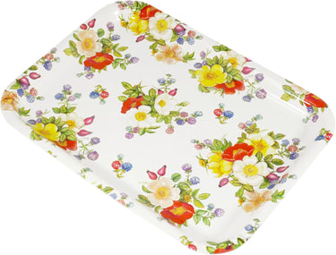 kleines Tablett 31x23 cm, Dekotablett rechteckig mit Wildrosen