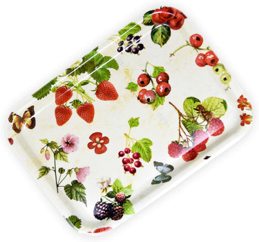 Mediterranes Kunststofftablett, Motiv: Waldbeeren, Kleines Desserttablett 31x23 cm, Serviertablett eckig