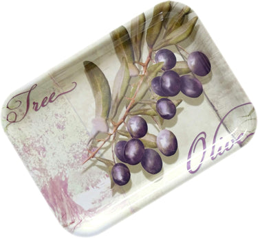 Kunststoff Serviertablett rechteckig, Melamintablett Grün 31x23 cm, Kleines Dekotablett, Motiv: Olivenbaum