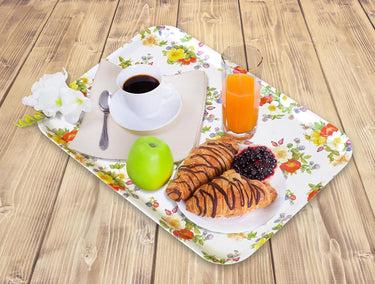 Serviertablett bunt mit Wildrosen Druck, Küchentablett für Kaffee, Frühstück und Garten 45x31 cm