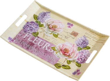 Serviertablett Melamin, Rechteckiges Teetablett groß 54x35 cm, Betttablett bunt Motiv: Edelrose