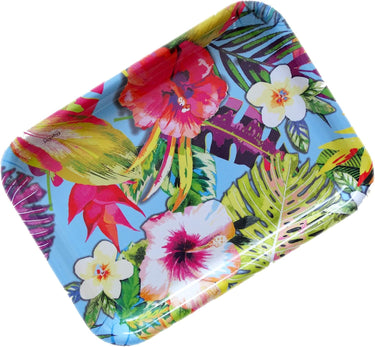 Desserttablett farbenfroh, Kleines Kaffee Tablett 31x23 cm, Eckiges Melamin Getränketablett Druck: Tropical