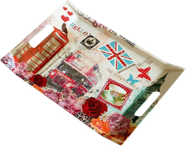 Buntes Melamin Tablett Küche, Modernes Geschirrtablett 38x27 cm, Teetablett Motiv: London