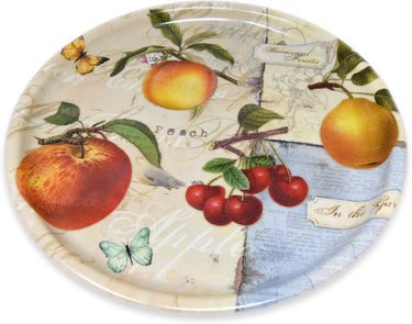großes Serviertablett Rund 40 cm Ø, Gastrotablett aus Italien Motiv: Apfelgarten