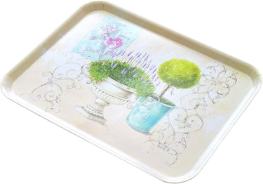 Geschirr Tablett stapelbar, Modernes Grilltablett groß 45x31 cm, Druck: Garten, Melamintablett rechteckig