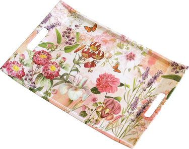 Großes Esstablett 47x31 cm, Getränketablett beige - rot Wildblumen, Tablett Melamin