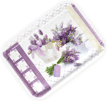 Partytablett Klein, Rechteckiges Melamintablett 31x23 cm, Design: Lavendeltraum, Buntes Frühstückstablett
