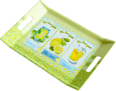 Melamin Tablett gelb grün, Design: Zitrone, Italienisches Küchentablett eckig 38x27 cm