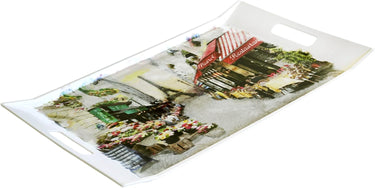 Serviertablett rechteckig, Großes Kaffeetablett 54x35 cm, Gartentablett bunt Motiv: Paris