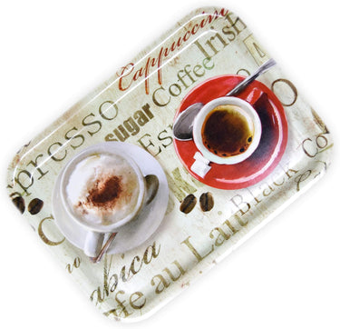 Melamin Frühstückstablett 31x23 cm, Eckiges Kaffeetablett Klein, Langlebiges Partytablett, Druck: Espresso