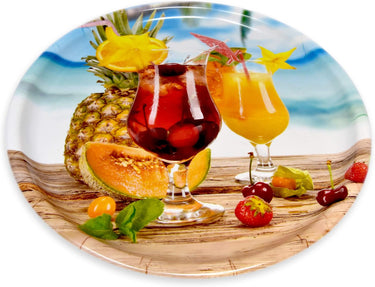 Melamin Tablett rund 40 cm Ø, buntes Tablett aus Italien Motiv: Cocktails