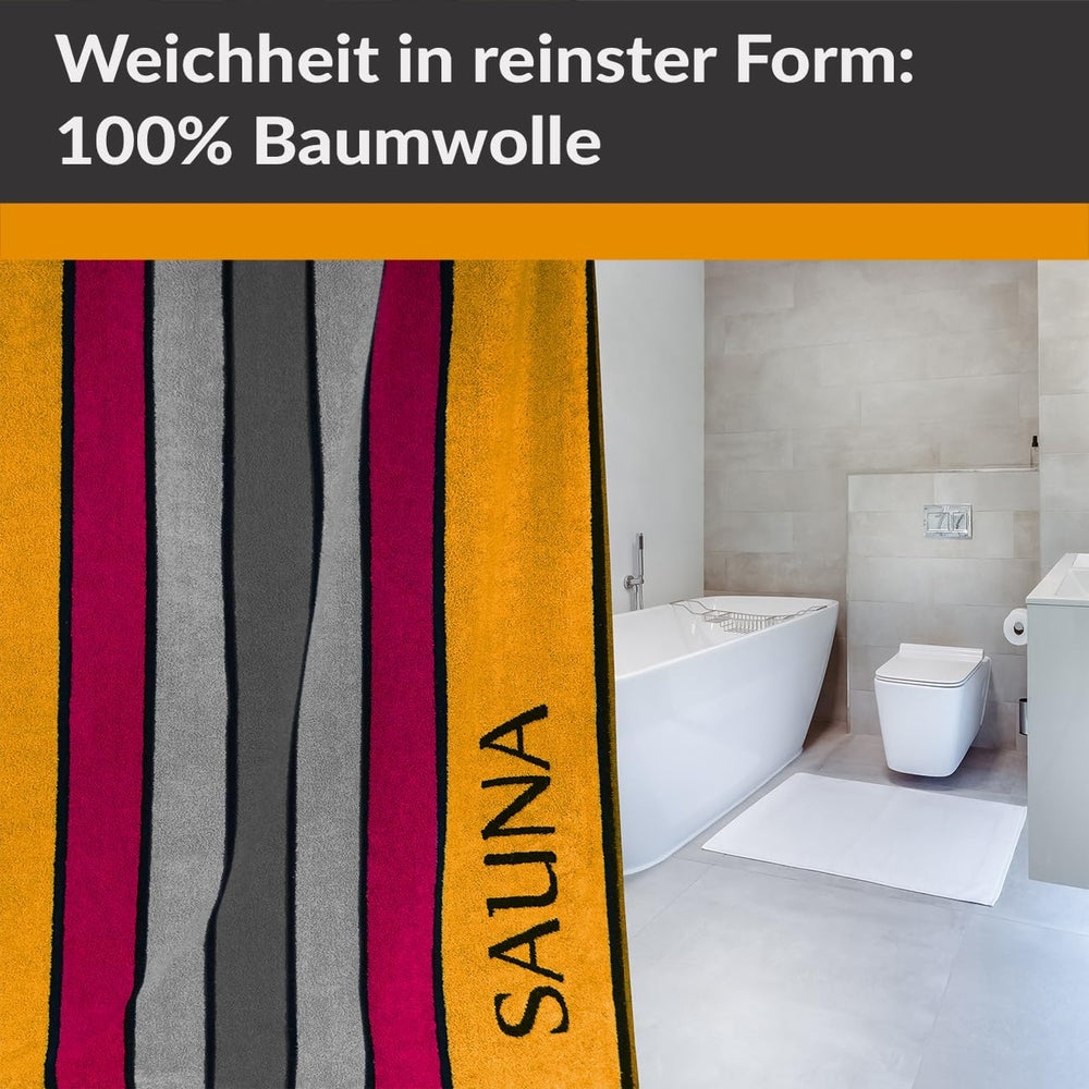 XL Premium Saunahandtuch 85x200 cm, Rot - Orange - Grau,