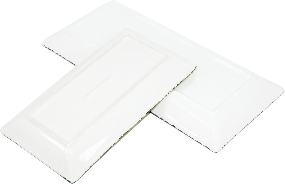 2 Stück Servierplatten Keramik länglich, bemalte Oliven Partyplatten
