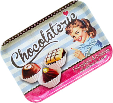Eckiges Desserttablett Motiv: Schokolade, Vintage Gläsertablett 38x26 cm, Stapelbares Geschirrtablett bunt