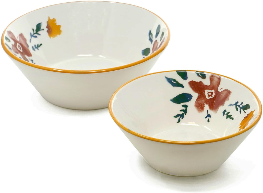 2x Pastaschüsseln Keramik, Servierschale bunt Blütenfest 18 cm Ø, Suppenschale groß 23 cm Ø