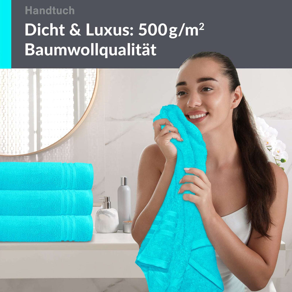 4er Handtücher Set 50x100 cm Baumwolle Türkis - Lagune